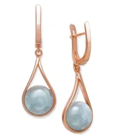 Milky Aquamarine 11x5.3mm Drop Earrings in Rose Gold over Silver