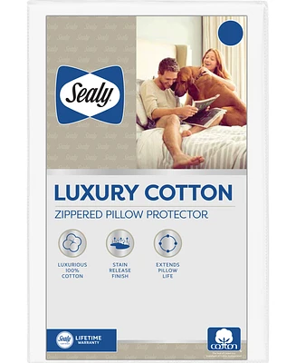 Sealy Luxury Cotton Zippered Pillow Protector, Standard/Queen