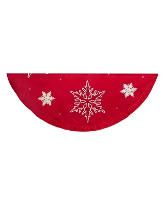 Kurt Adler 60-Inch Red Snowflake Embroidered and Pleated Tree skirt