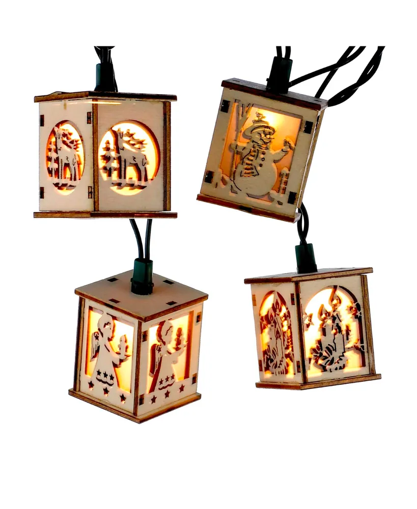 Kurt Adler Ul 10-Light Wooden Lantern Light Set