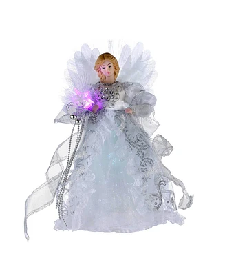 Kurt Adler 12-Inch Cul White/Silver Fiber Optic Led Angel Treetop