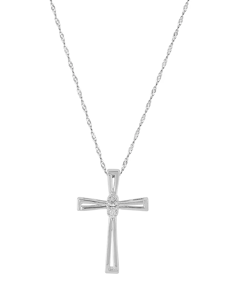 Diamond Accent Double Bar Cross Pendant in Sterling Silver or 14k Gold-Plated Sterling Silver