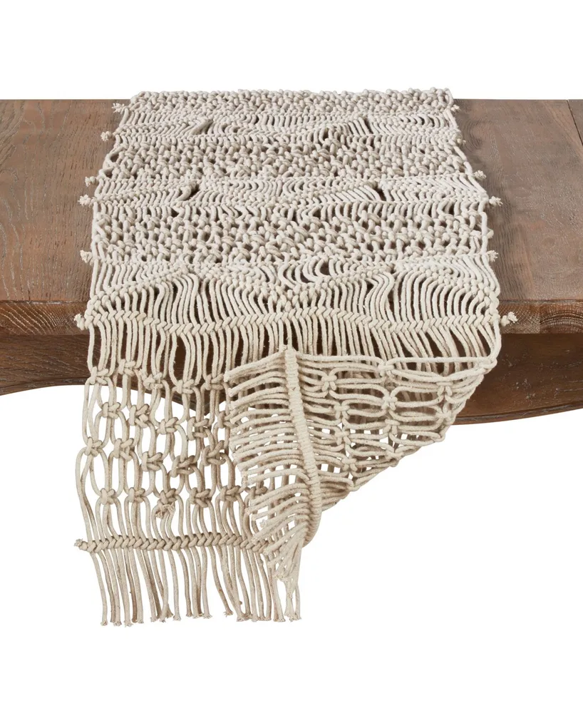 Saro Lifestyle Cotton Table Runner with Macrame Design