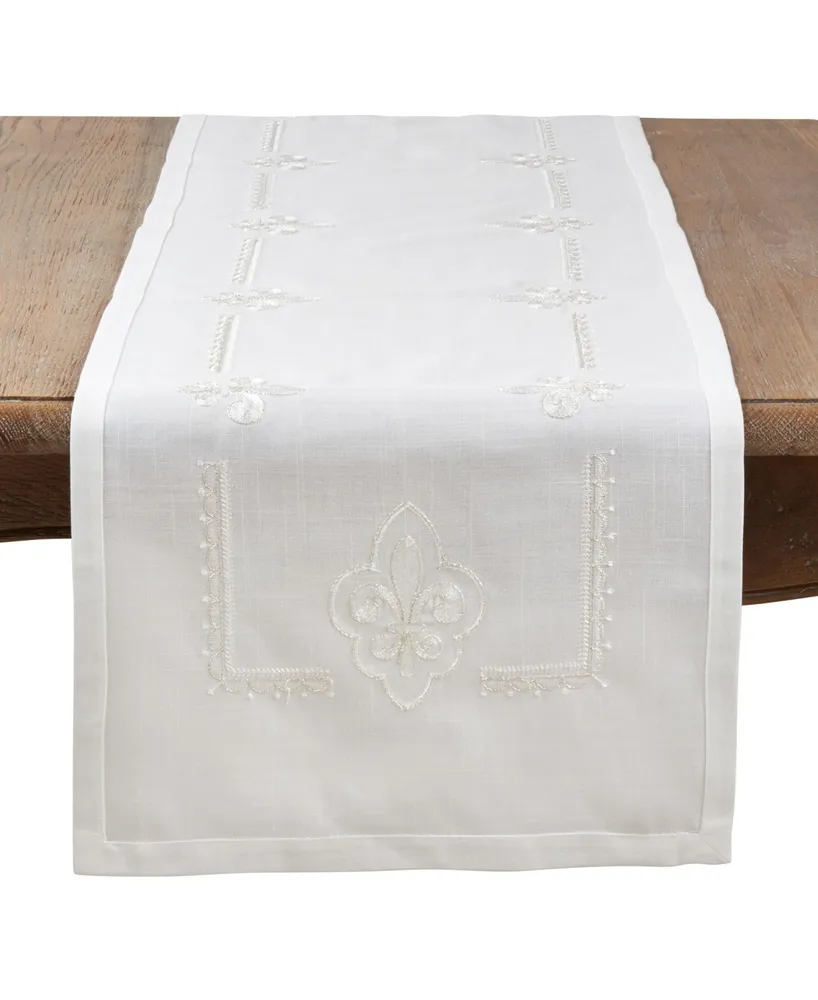 Saro Lifestyle Embroidered Runner with Fleur-De-Lis Design