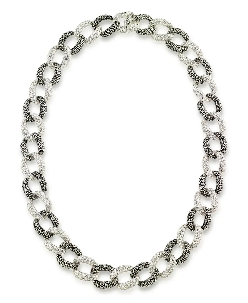 Marcasite and Crystal Pave Oval Interlocking 18" Necklace in Sterling Silver