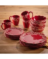 American Atelier Bianca Mistletoe Red and White Ceramic 16-Piece Dinnerware Set