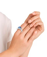 Simulated Birthstone Cushion Cubic Zirconia Halo Solitaire Ring Silver Plate