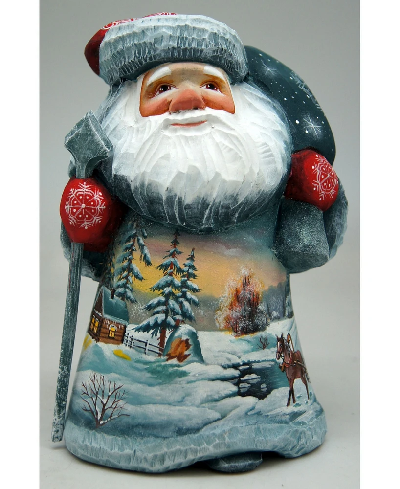 G.DeBrekht Woodcarved and Hand Painted Frosted Sleigh Ride Santa Figurine