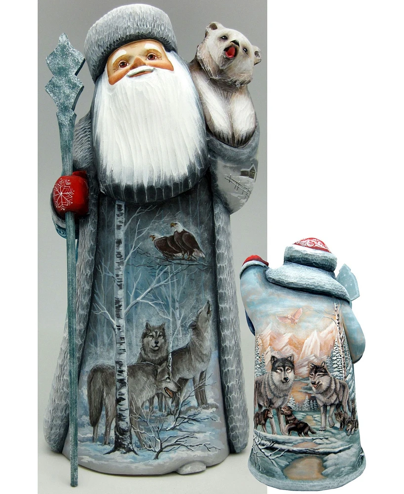 G.DeBrekht Woodcarved and Hand Painted Signature Wolf Santa and Hand Painted Figurine