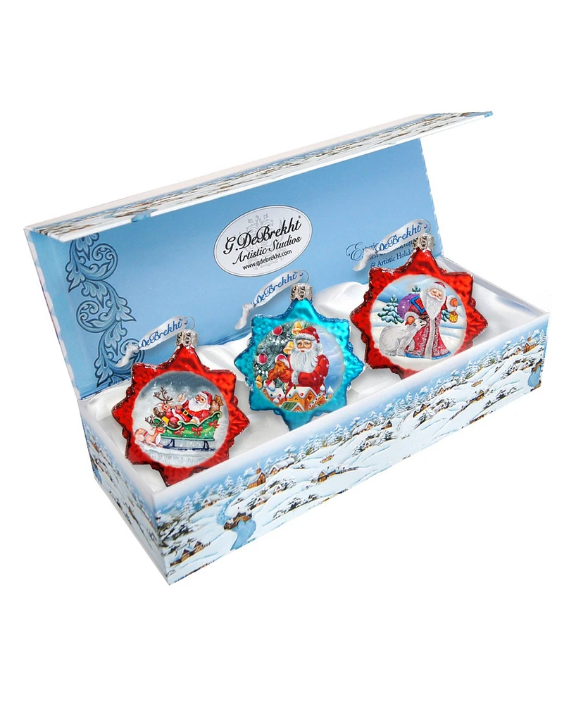 G.DeBrekht Santa Glass Ornament - Set of 3