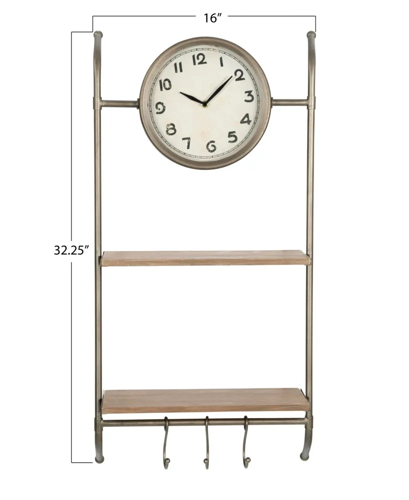 Storied Home Wall Clock with Shelves and Hooks