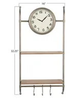 Storied Home Wall Clock with Shelves and Hooks