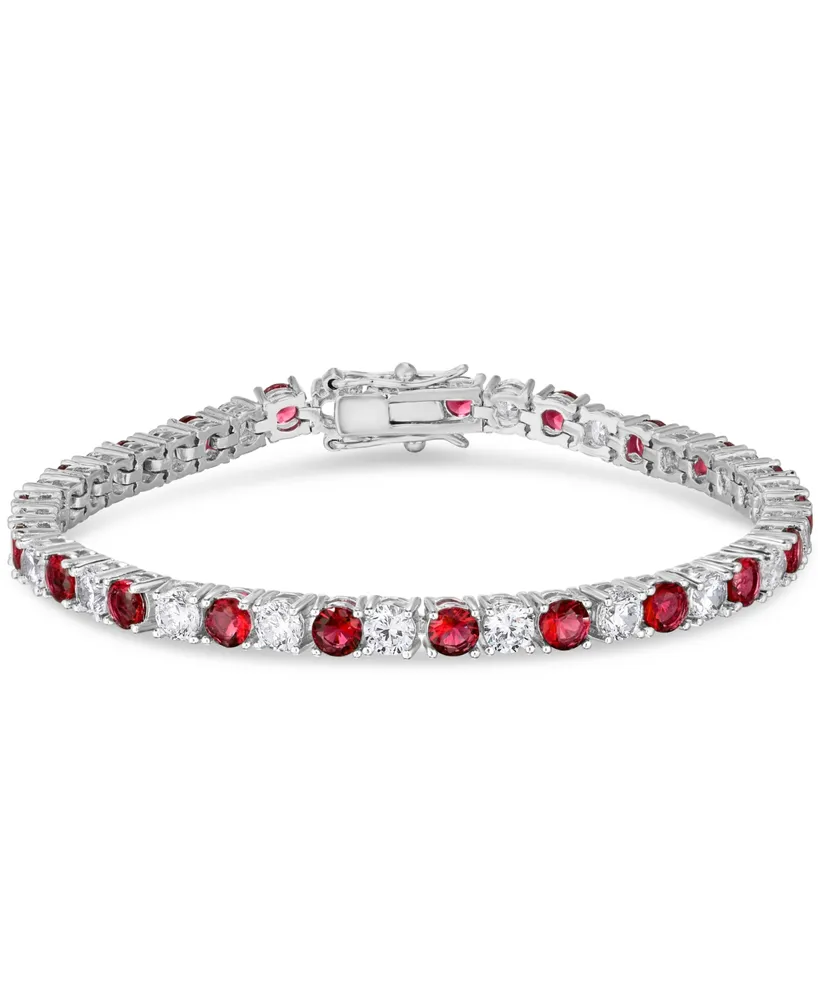 Simulated Cubic Zirconia Alternating Line Bracelet Silver Plate