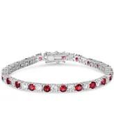 Simulated Cubic Zirconia Alternating Line Bracelet Silver Plate