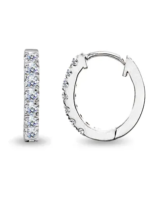 Cubic Zirconia Oval Huggie Hoop Earrings Sterling Silver