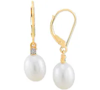 Cultured Freshwater Pearl Earrings (8mm) 10k Gold & White