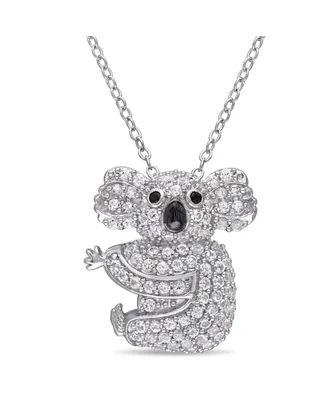 Lab Grown White Sapphire (1 1/20 ct. t.w.) and Black Spinel Accent Koala Necklace in Sterling Silver