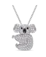 Lab Grown White Sapphire (1 1/20 ct. t.w.) and Black Spinel Accent Koala Necklace in Sterling Silver