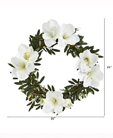 Nearly Natural 21in. Olive with Amaryllis Artificial Wreath