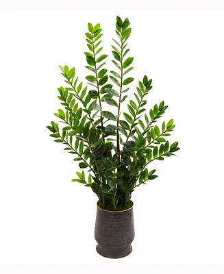 Nearly Natural 4.5ft. Zamioculcas Artificial Plant in Ribbed Metal Planter