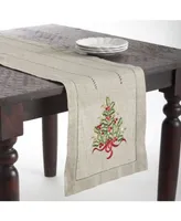 Saro Lifestyle Christmas Tree Design Embroidered Table Topper Or Table Runner