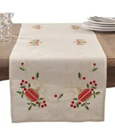 Saro Lifestyle Embroidered Ornament Holiday Linen Blend Table Runner