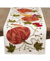 Saro Lifestyle Embroidered Pumpkin Harvest Design Cotton Table Runner