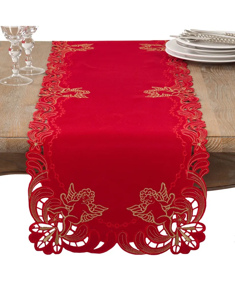 Saro Lifestyle Embroidered Angel Cherub Design Christmas Table Runner