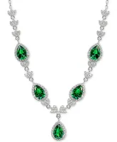 Cubic Zirconia Green Halo Fancy Statement Necklace in Sterling Silver, 16" + 2" extender