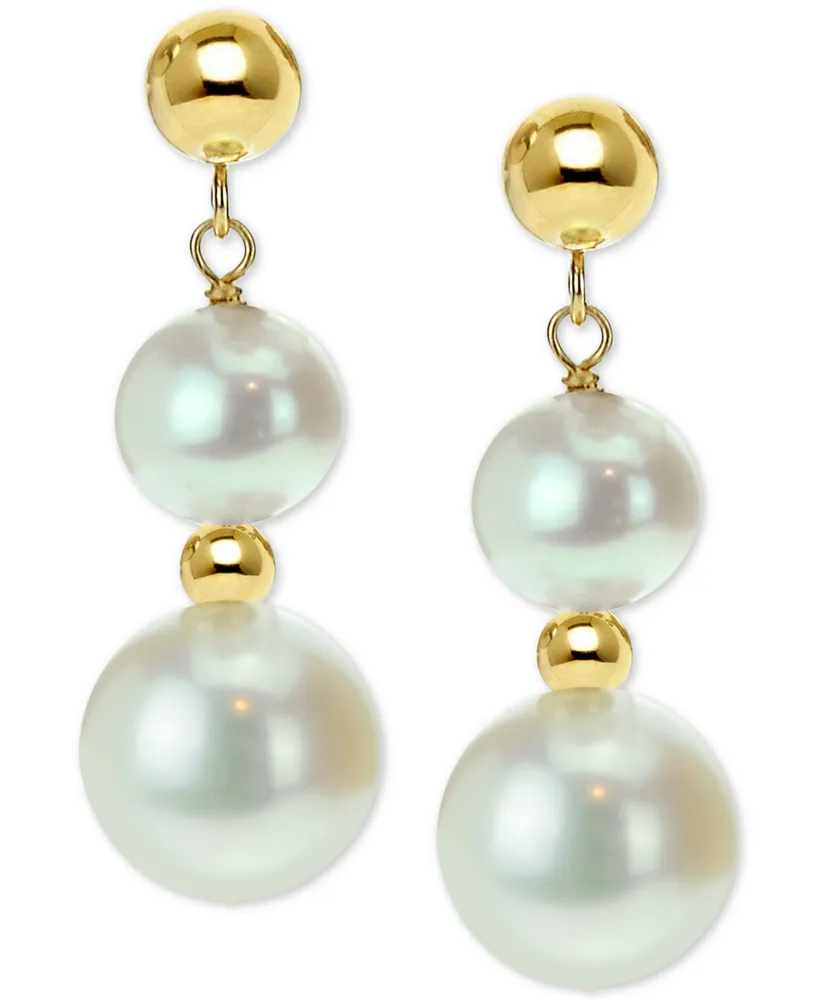Cultured Freshwater Pearl Dangle Drop Earrings (5 & 9mm) in 14k Gold