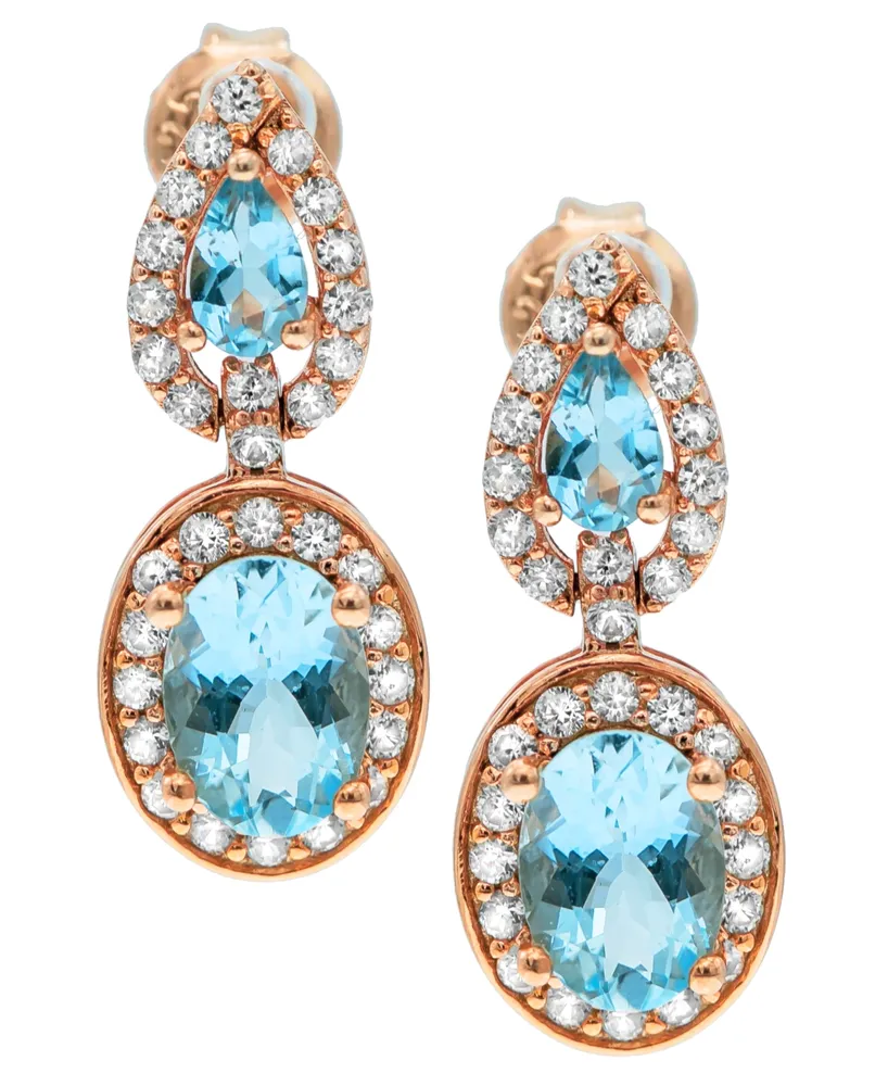 Aquamarine ( 2-3/4 ct. t.w) Diamond (5/8 ct. t.w) Earrings in 14K Rose Gold