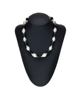 White Baroque Freshwater Cultured Pearl (12-13mm) with Black Onyx (10mm) and Gold Beads (4mm) 18" Necklace in 14k Yellow Gold