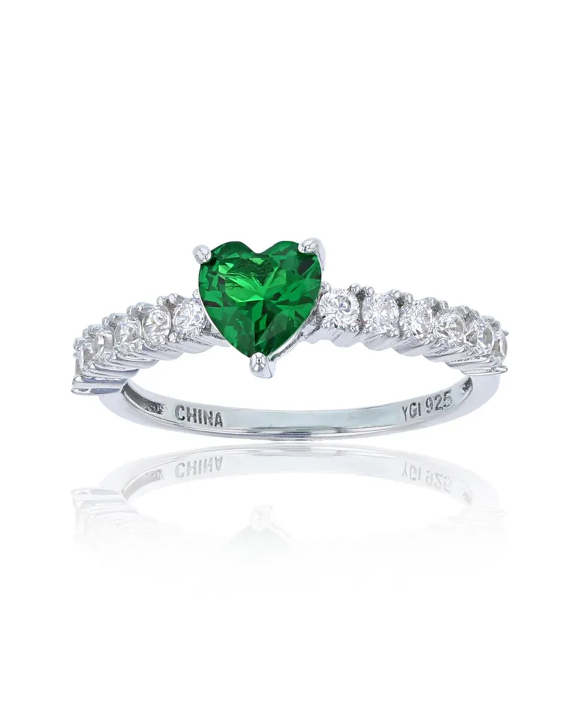 Red, Green, Purple, or White Heart Cubic Zirconia Ring Rhodium Plated Sterling Silver