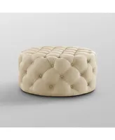 Inspired Home Bella Upholstered Tufted Allover Round Cocktail Ottoman