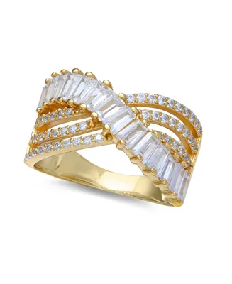Cubic Zirconia Triple Row Baguette & Pave Crossover Ring (3 ct. t.w.) Sterling Silver or 18K Gold over