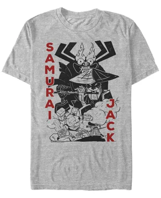 Fifth Sun Men's Samurai Jack Aku Battle Woodblock Print Short Sleeve T- shirt