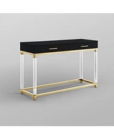 Inspired Home Casandra 2-Drawer High Gloss Console Table with Acrylic Legs and Metal Base