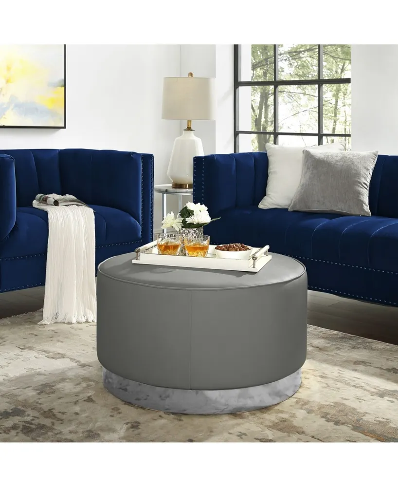Nicole Miller Apoplline Upholstered Cocktail Ottoman with Metal Base