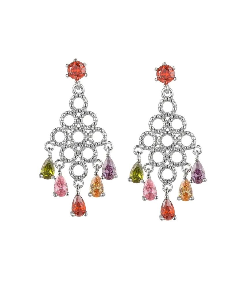 A&M Silver-Tone Multicolor Chandelier Earrings - Silver