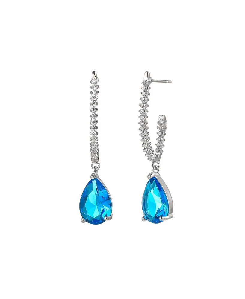 A&M Silver-Tone Aqua Tear Drop Earrings - Silver