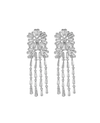 A&M Silver-Tone Flower Chandelier Earrings - Silver