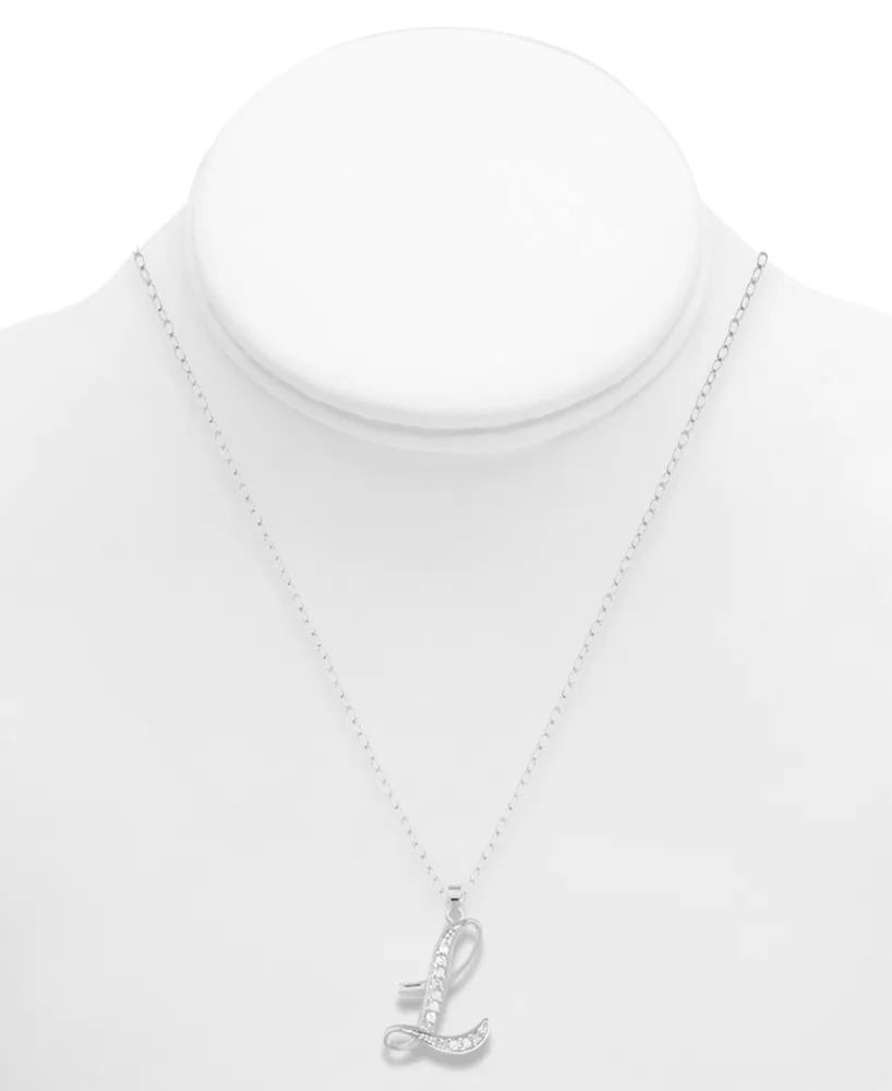 Diamond L Initial 18" Pendant Necklace (1/10 ct. t.w.) in Sterling Silver