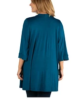 24Seven Comfort Apparel Open Front Elbow Length Sleeve Plus Size Cardigan