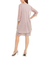 R & M Richards Embellished Lace Dress Waterfall Jacket