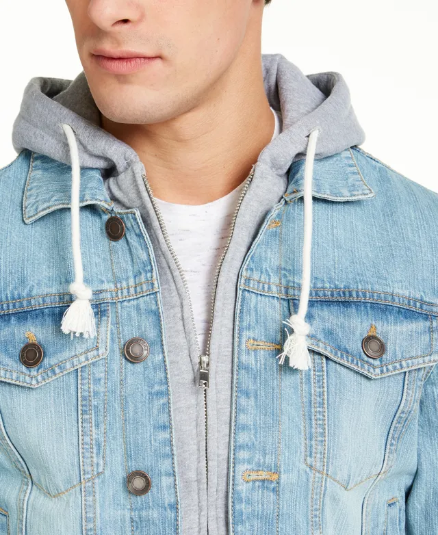 Sun + Stone Men's Reeves Trucker Hooded Denim Jacket