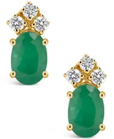 Emerald (1 ct. t.w.) and Diamond (1/8 ct. t.w.) Stud Earrings in 14k Yellow Gold