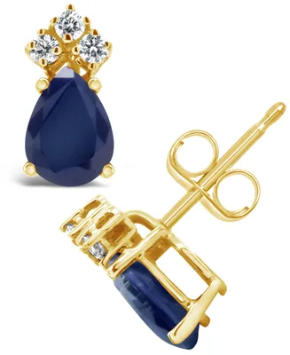 Sapphire (1 ct. t.w.) and Diamond (1/8 ct. t.w.) Stud Earrings in 14k Yellow Gold