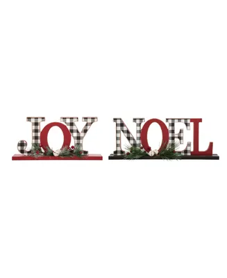 Glitzhome Christmas Plaid Joy Noel Table Decor Set of 2