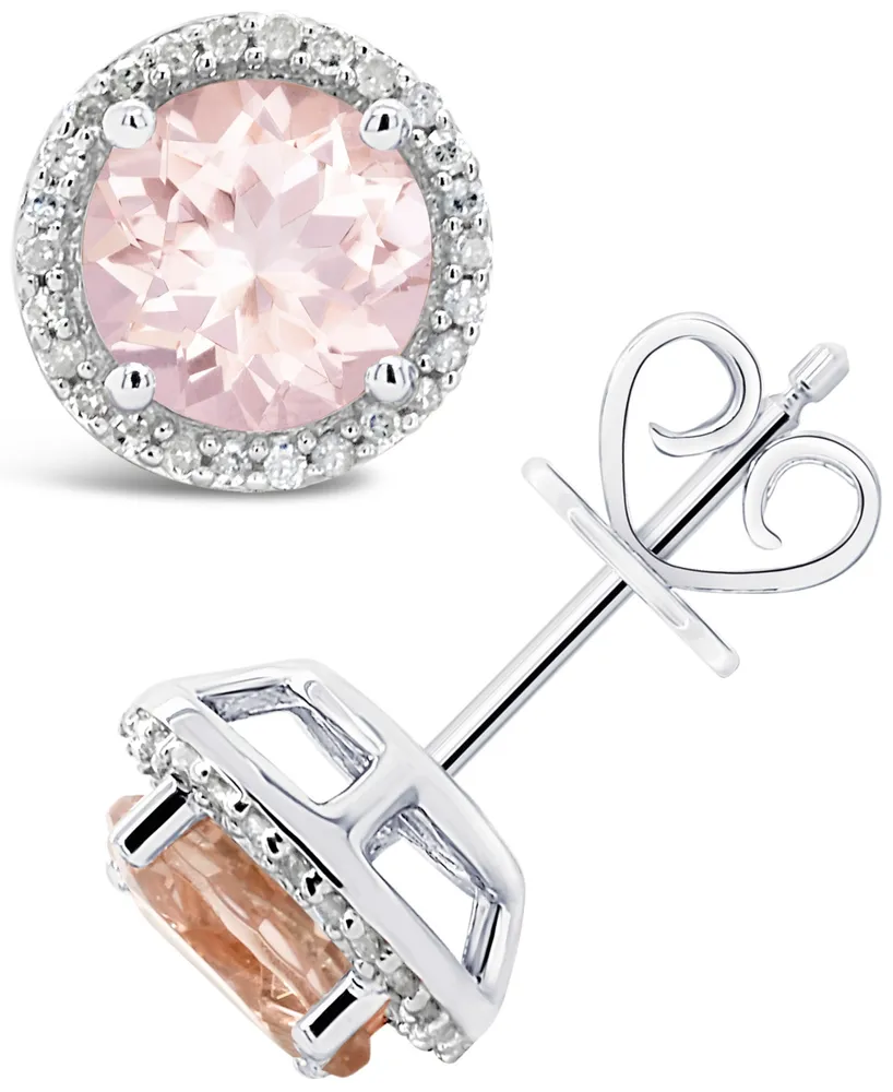 Morganite (2-1/2 ct. t.w.) and Diamond (1/6 ct. t.w.) Stud Earrings in Sterling Silver