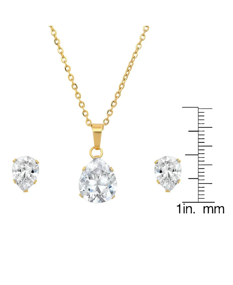 Steeltime 18K Micron Gold Plated Stainless Steel Pear Shaped Pendant Necklace Set, 2 Piece - Gold